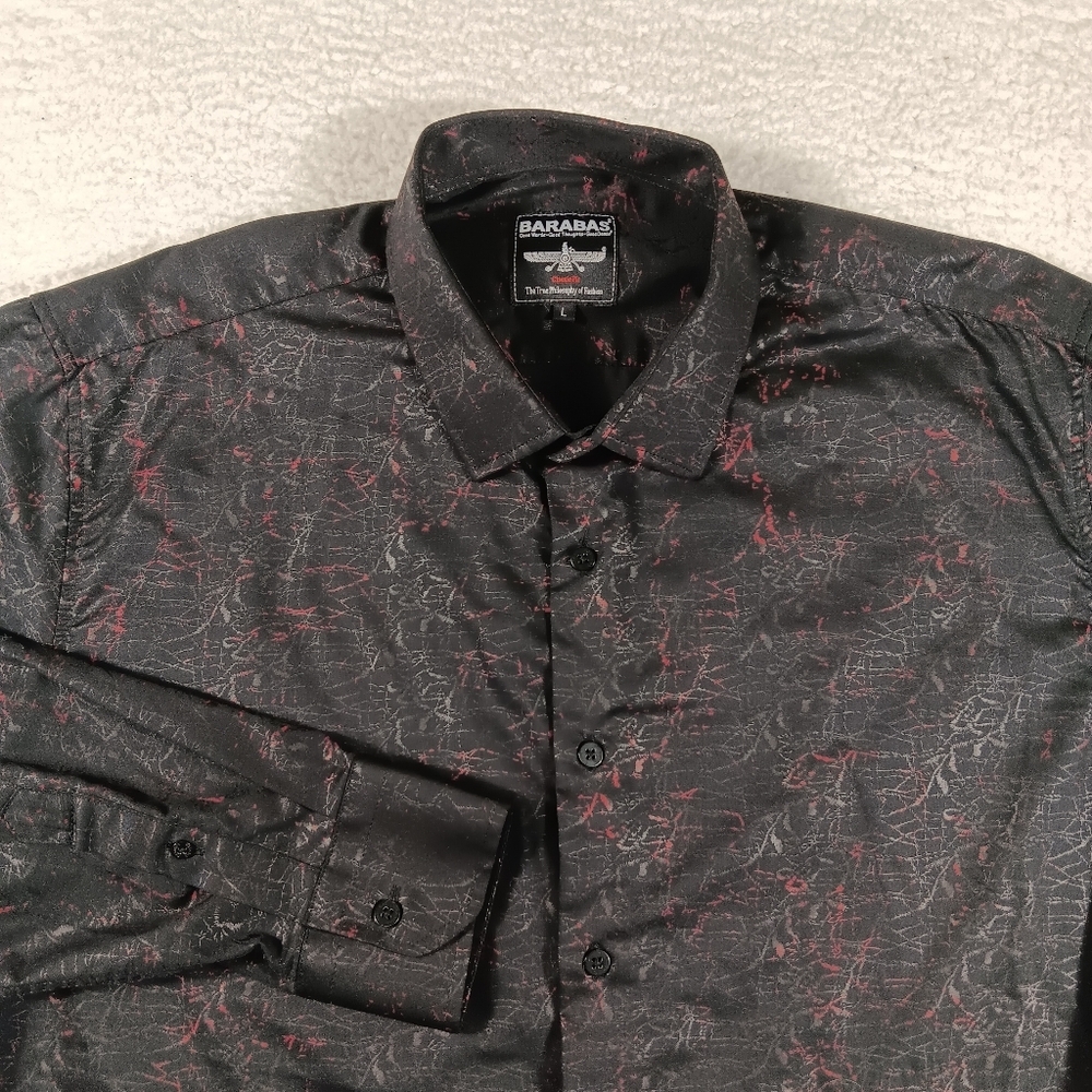 Barabas Shirt Mens Large Black Long Sleeve Button Up Dress Abstract Luxury